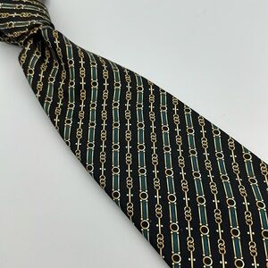 Gucci By Paolo Gucci Vintage SilkTie Black Gold 59” Long
